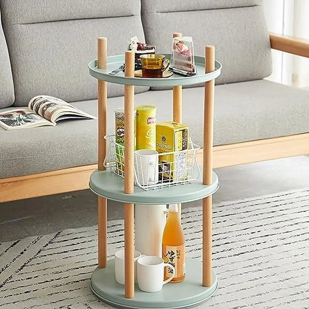 Rotating Bookshelf Green Chassis Solid Wood Frame Multi-Tier Bookshelf Q939