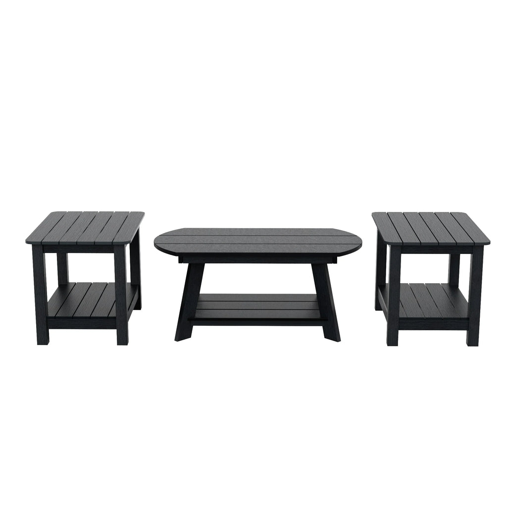 Black 3-Piece Outdoor Coffee Table and Side Table Set K6728