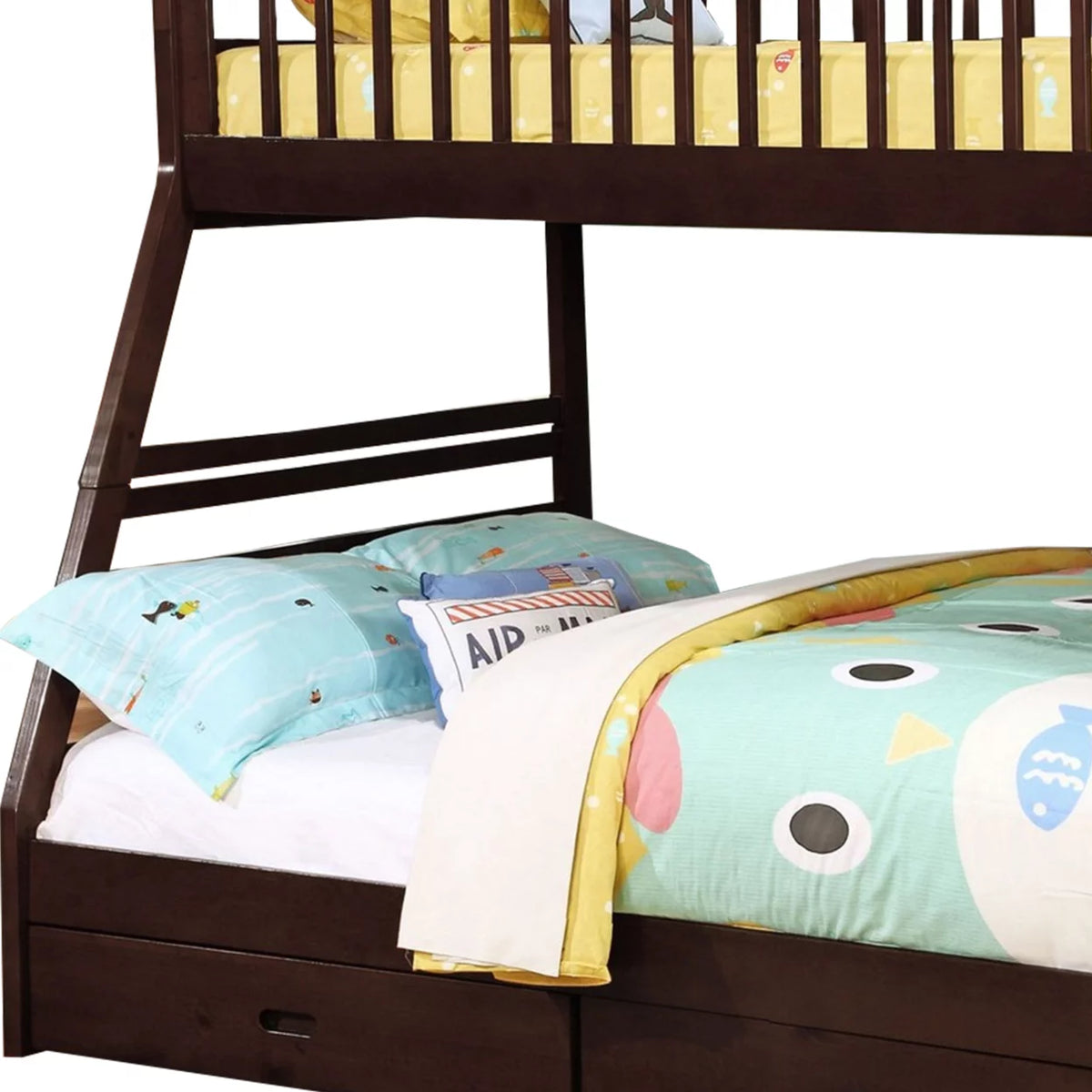 2 Drawer Wooden Twin Over Full Bunk Bed with Storage Staircase E3867