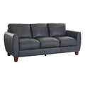 Blue Leather & Hardwood Sofa S150541