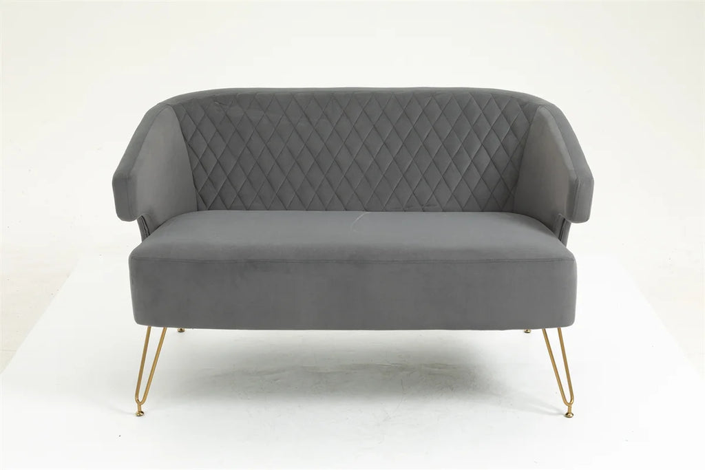 Yellow Tufted Loveseat Sofa with Golden Metal Legs U6596