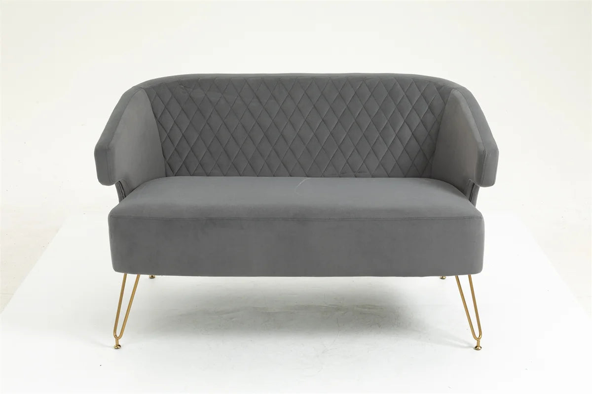 Yellow Tufted Loveseat Sofa with Golden Metal Legs U6596