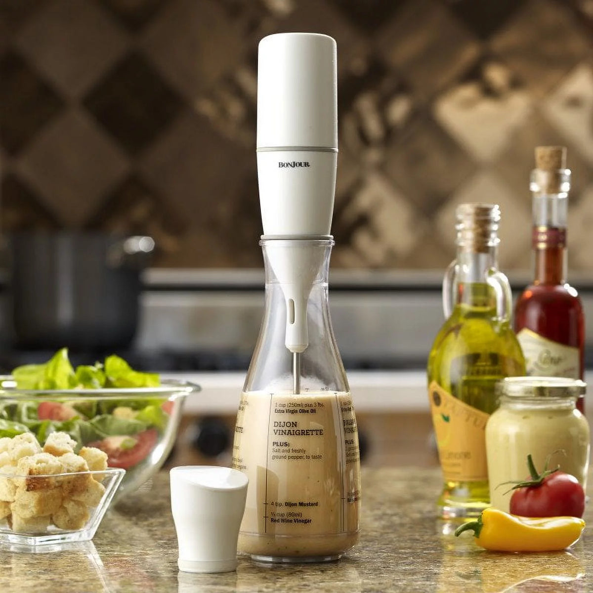 Plastic Salad Dressing Carafe and Handheld Mixer, 12 oz S236168