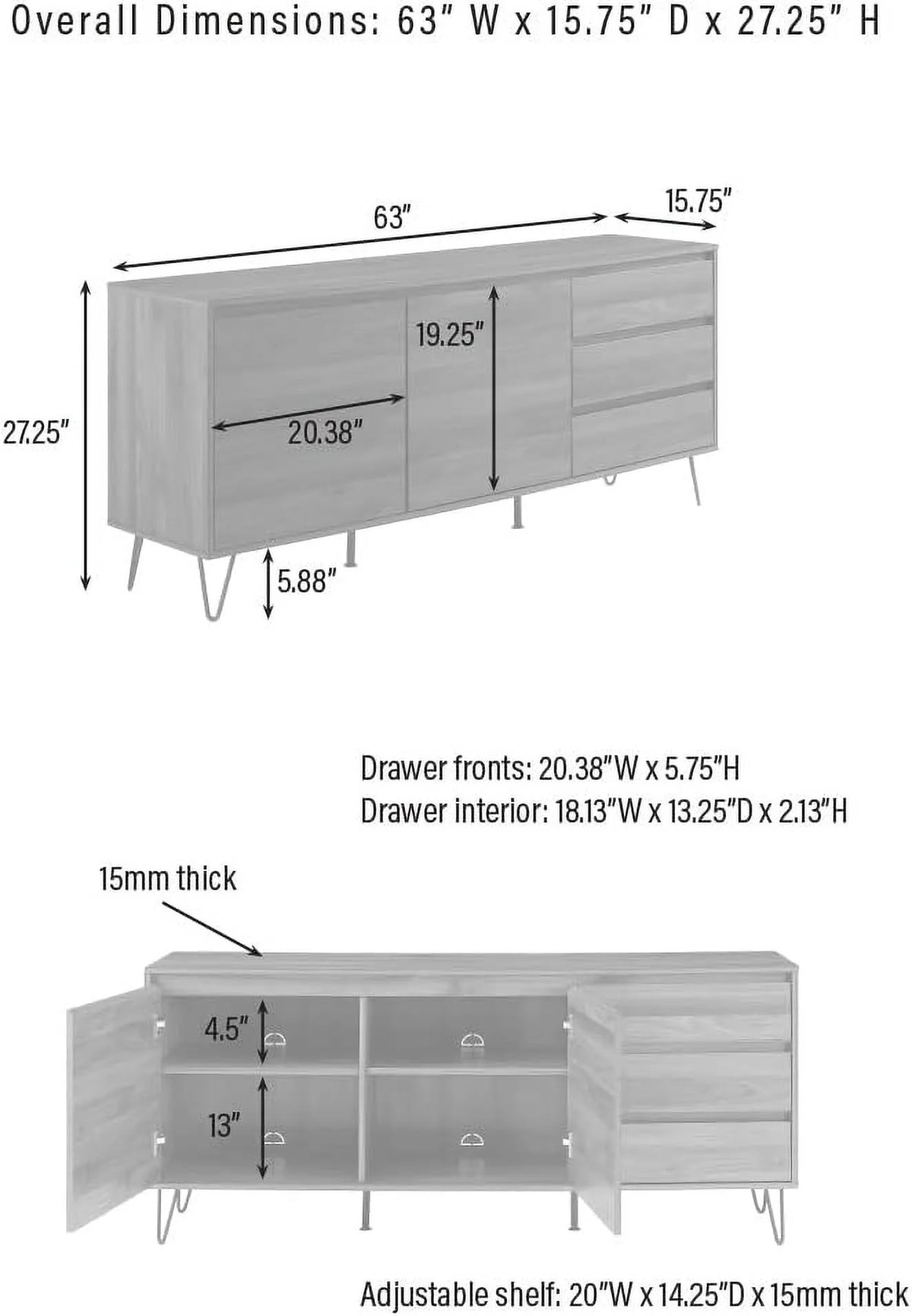 Brown Oak Record Storage Sideboard E3010