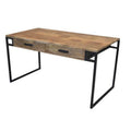Brown 2-Drawer Solid Wood Writing Desk with Iron Legs L39892