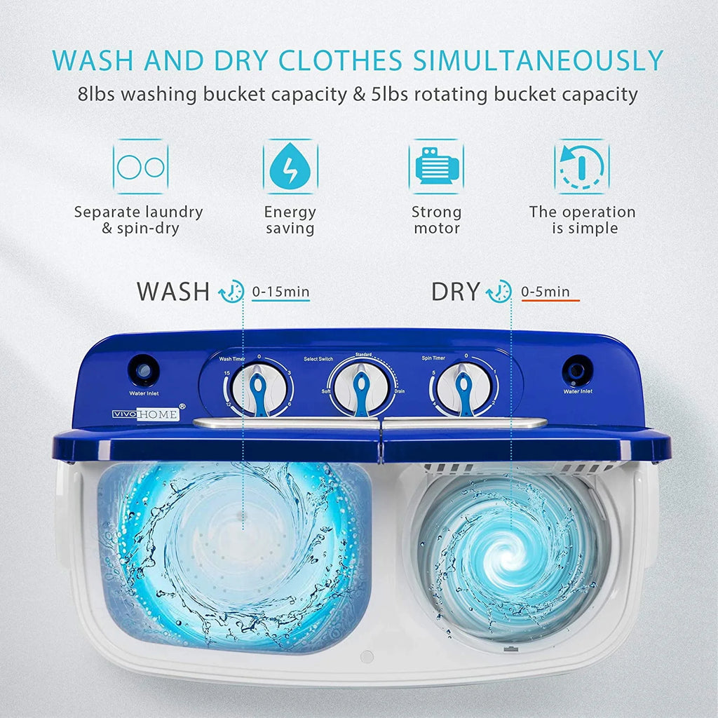 Portable 13.5Lbs Twin Tub Mini Clothes Washer with Drain Hose C167667