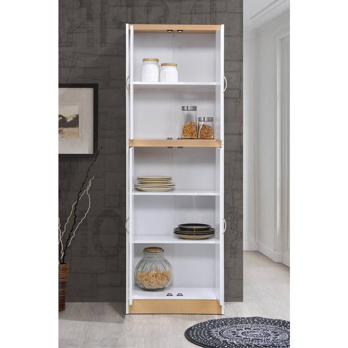 White 4-Door Kitchen Pantry Cabinet with 4 Shelves G19344