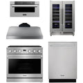 36 Gas Range, Range Hood, Dishwasher, Microwave and Wine Cooler T90256