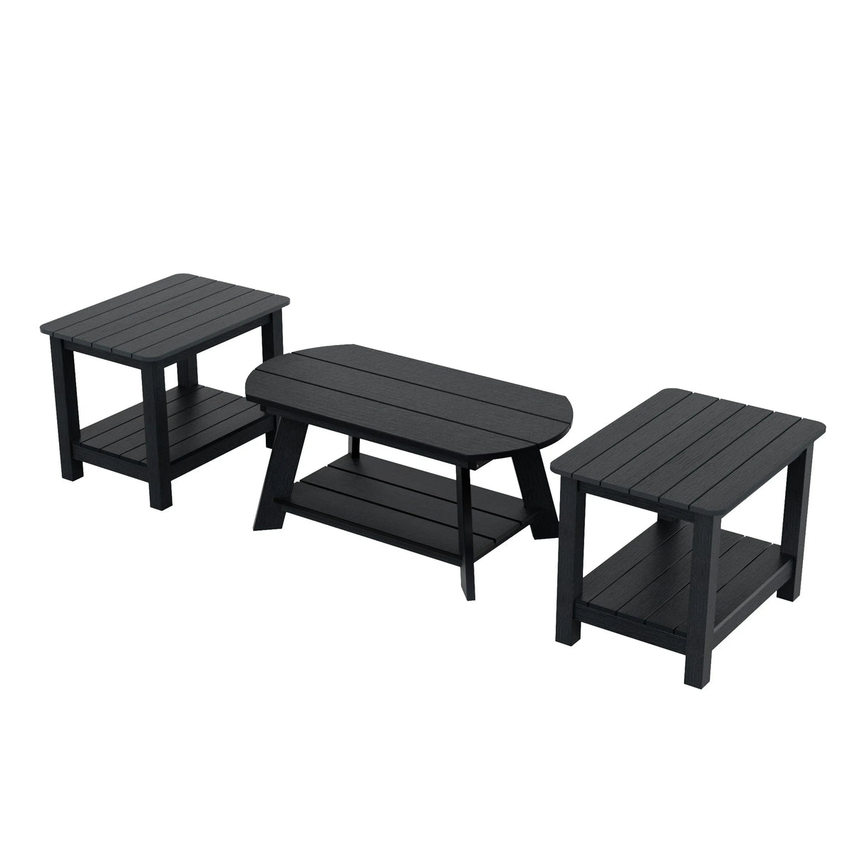 Black 3-Piece Outdoor Coffee Table and Side Table Set K6728