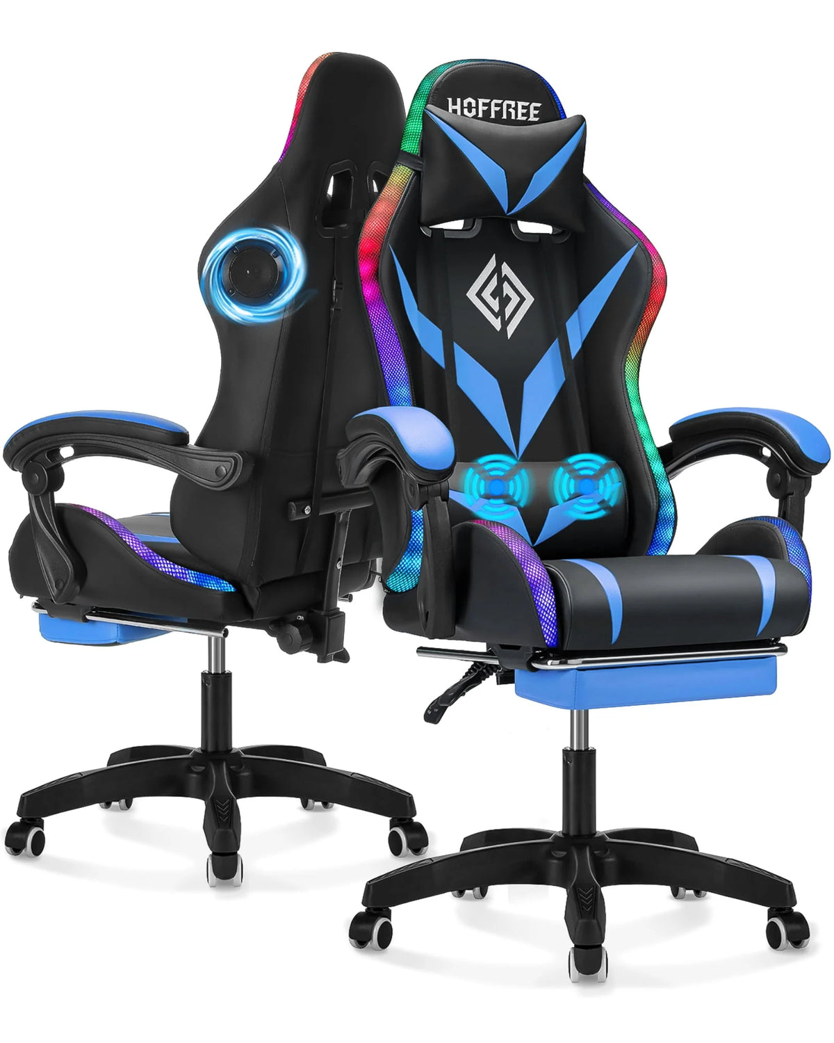 Gaming Chair with Speakers PU Leather Footrest LED Lights I919