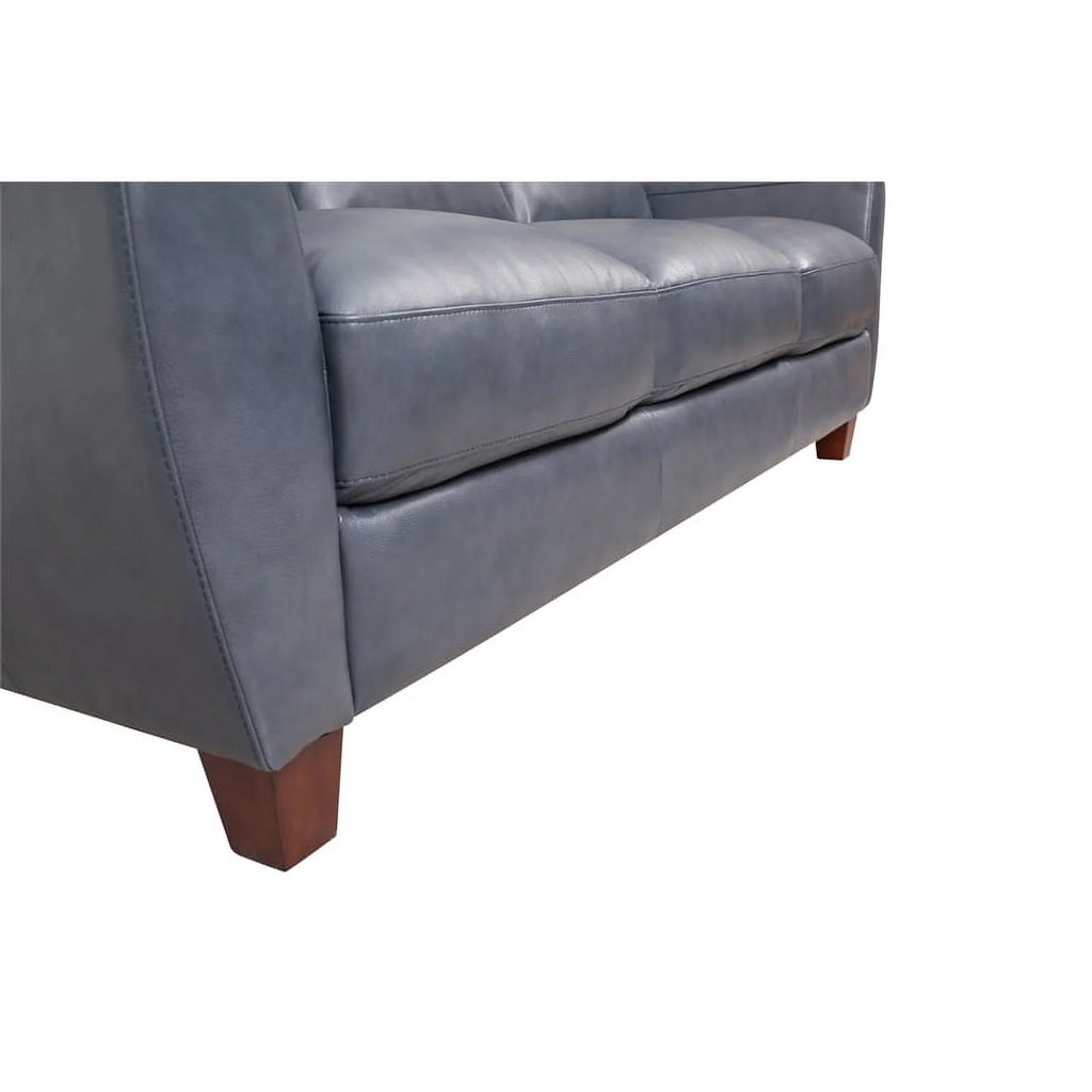 Blue Leather & Hardwood Sofa S150541