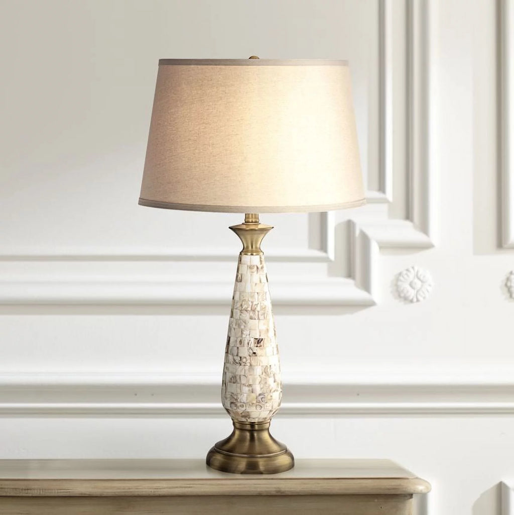 Coastal Table Lamp 29 3/4" Tall Mother of Pearl Mosaic Tapered Drum Shade K7982