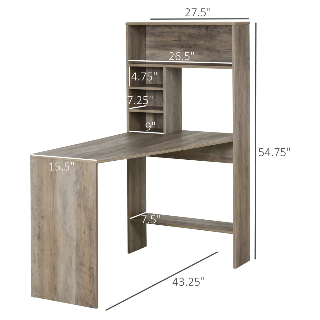 Grey Computer Desk with Hutch and Storage Shelves L28827