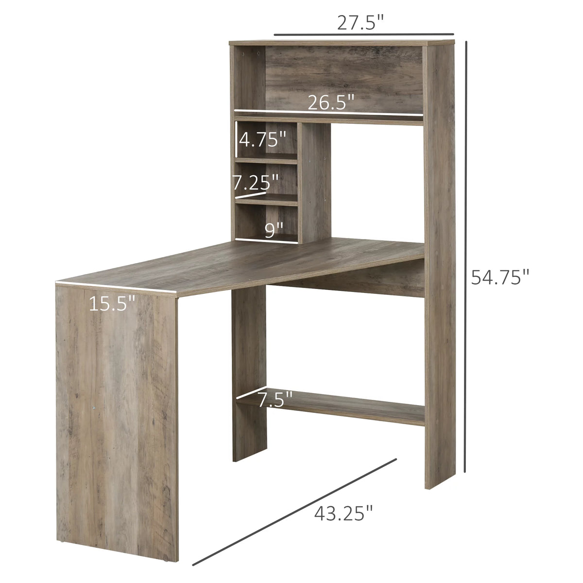 Grey Computer Desk with Hutch and Storage Shelves L28827