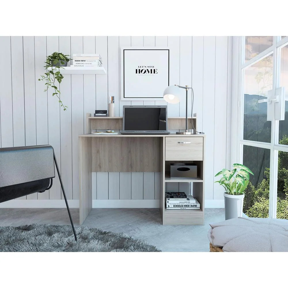 Gray Engineered Wood Computer Desk with 2 Shelves P4810