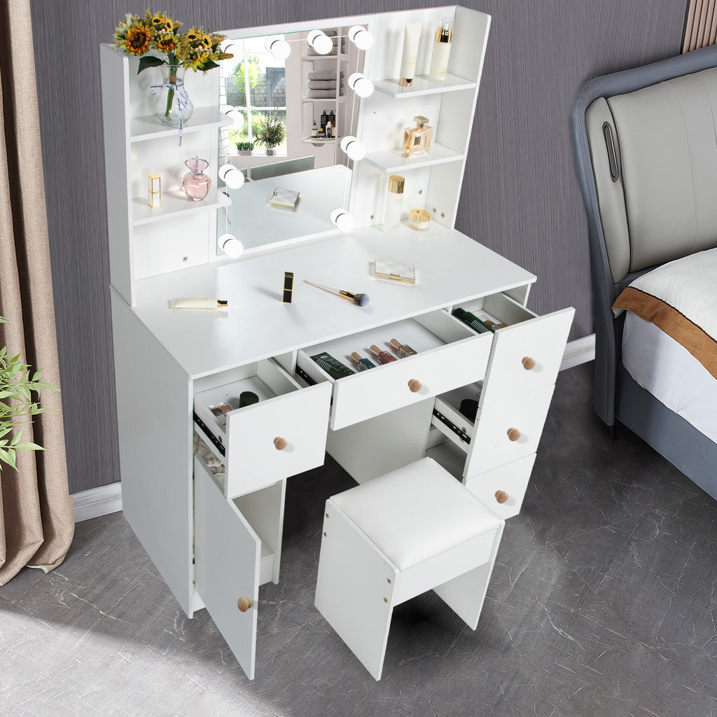 White Vanity Set with Mirror and Lights W786