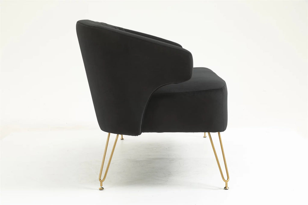 Yellow Tufted Loveseat Sofa with Golden Metal Legs U6596