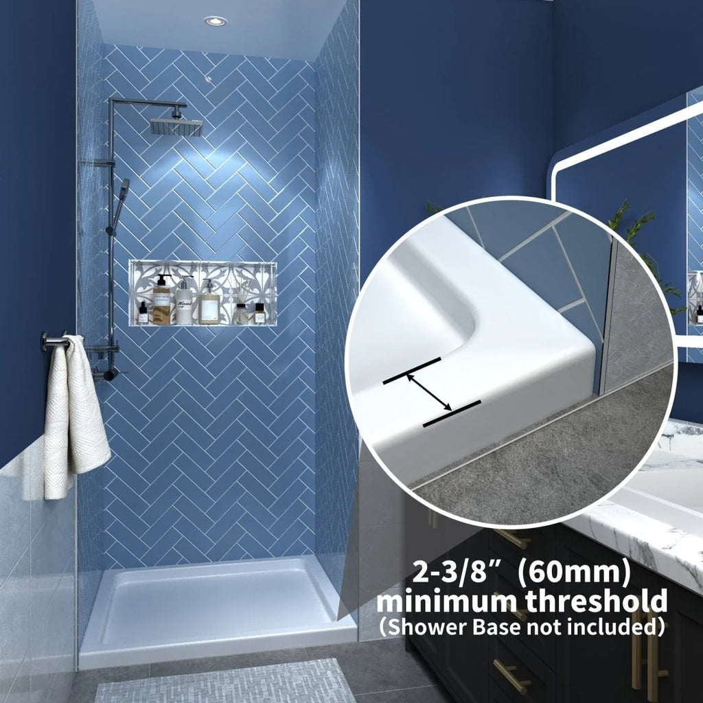 24-25.5 W x 72 H Black Hinged Pivot Clear Glass Shower Door I2303