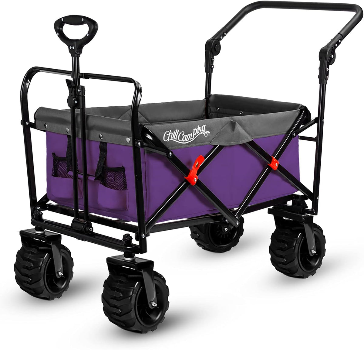Purple Collapsible Beach Wagon with Rubber Wheels H435