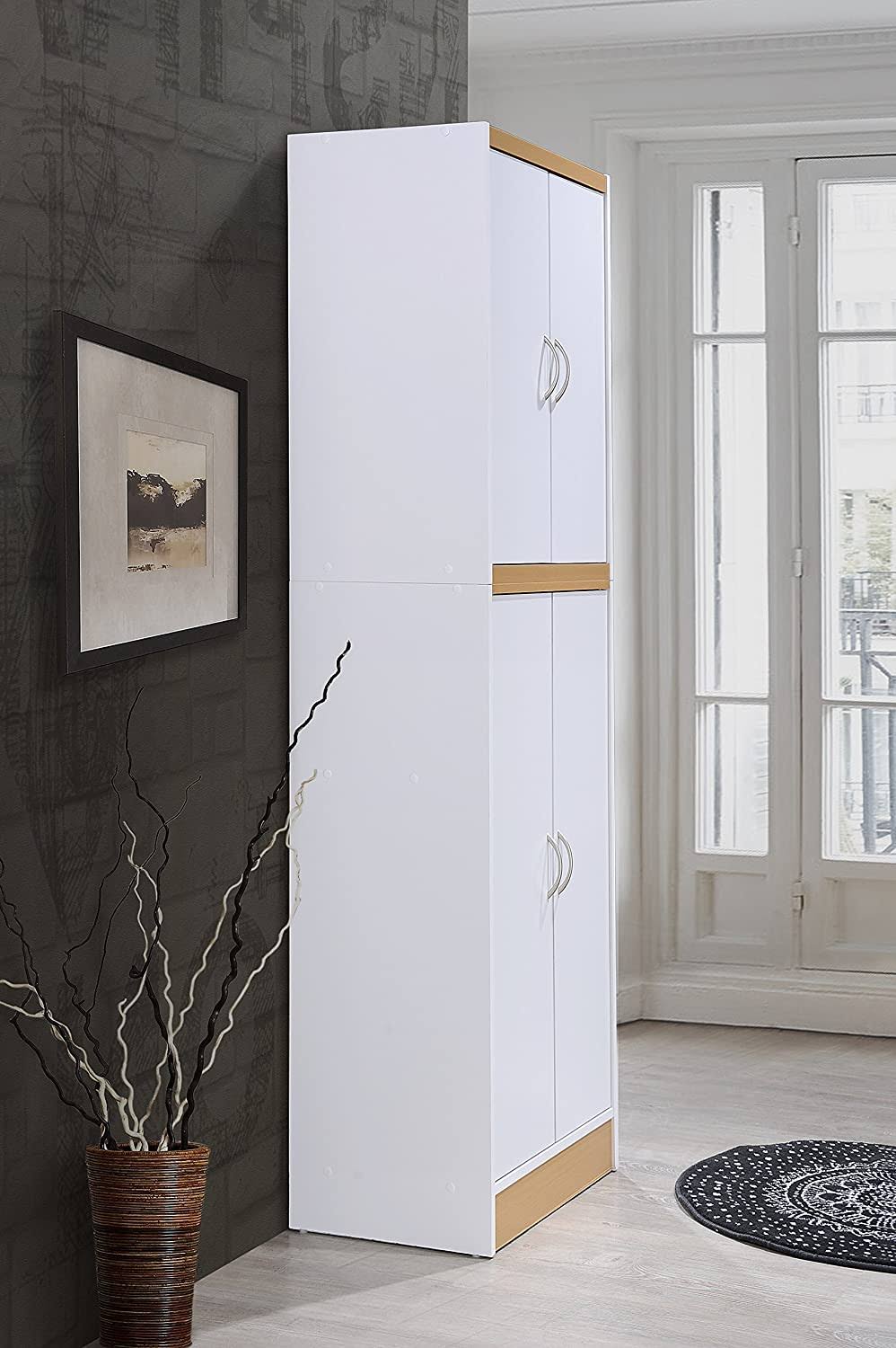 White 4-Door Kitchen Pantry Cabinet with 4 Shelves G19344