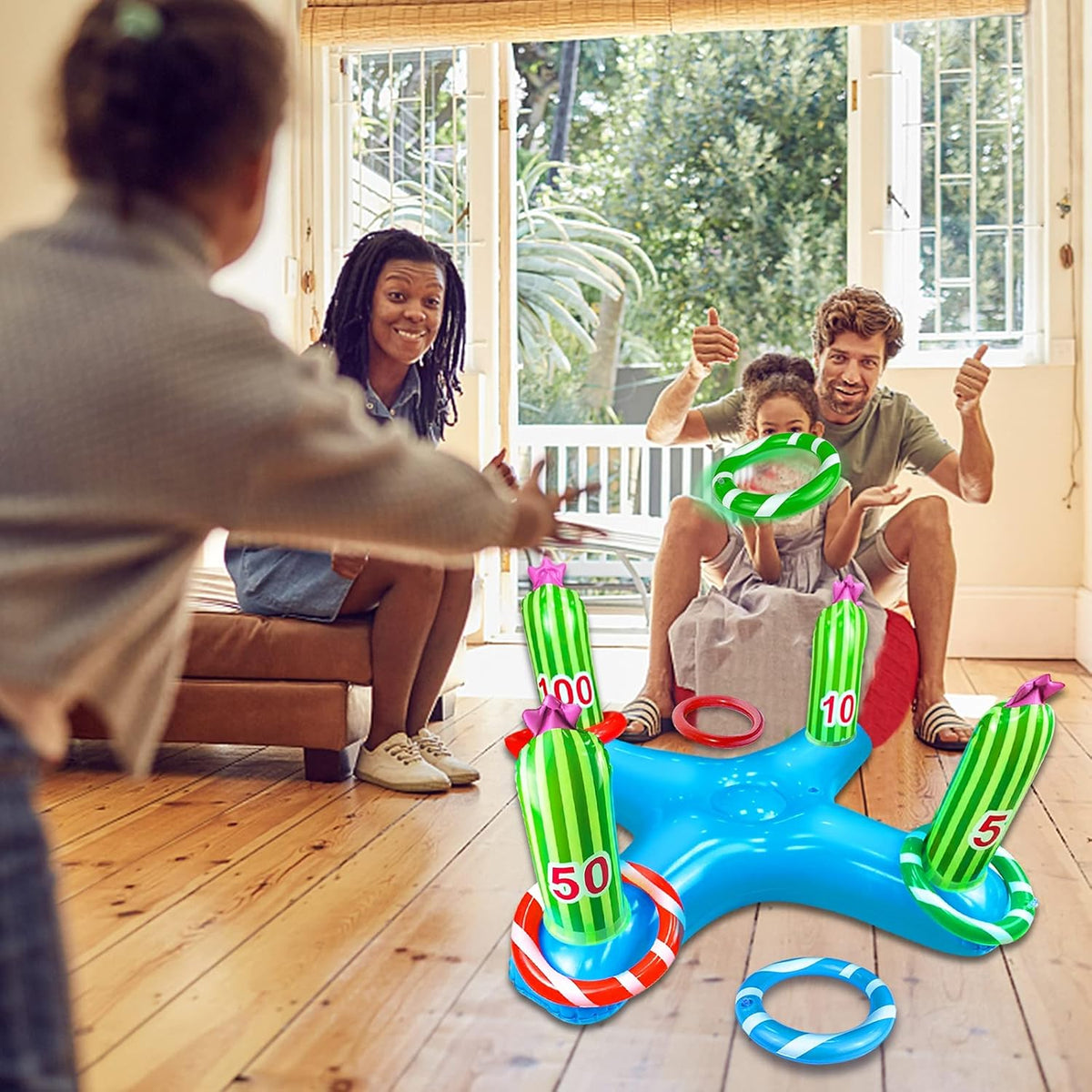 Inflatable Cactus Ring Toss Party Game with 4 Rings Z286