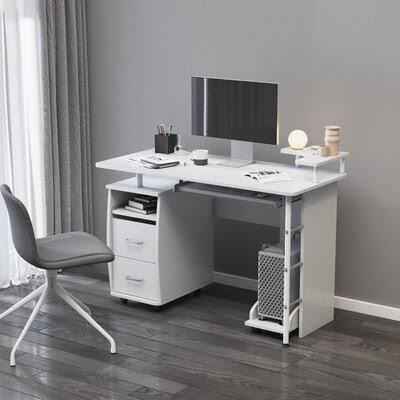 Solid Wood Computer Desk with Storage Shelves and File Cabinet O955