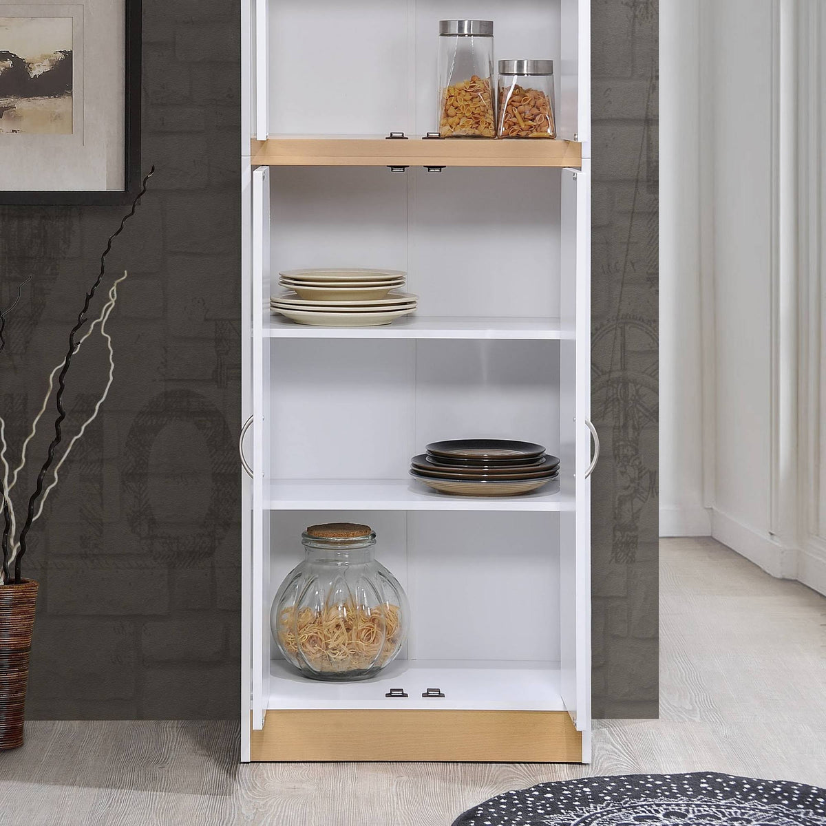 White 4-Door Kitchen Pantry Cabinet with 4 Shelves G19344