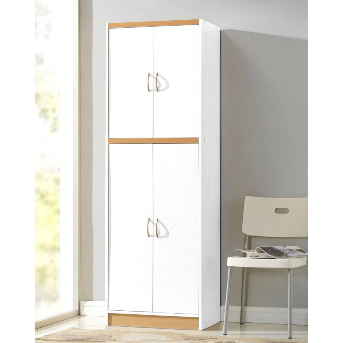 White 4-Door Kitchen Pantry Cabinet with 4 Shelves G19344