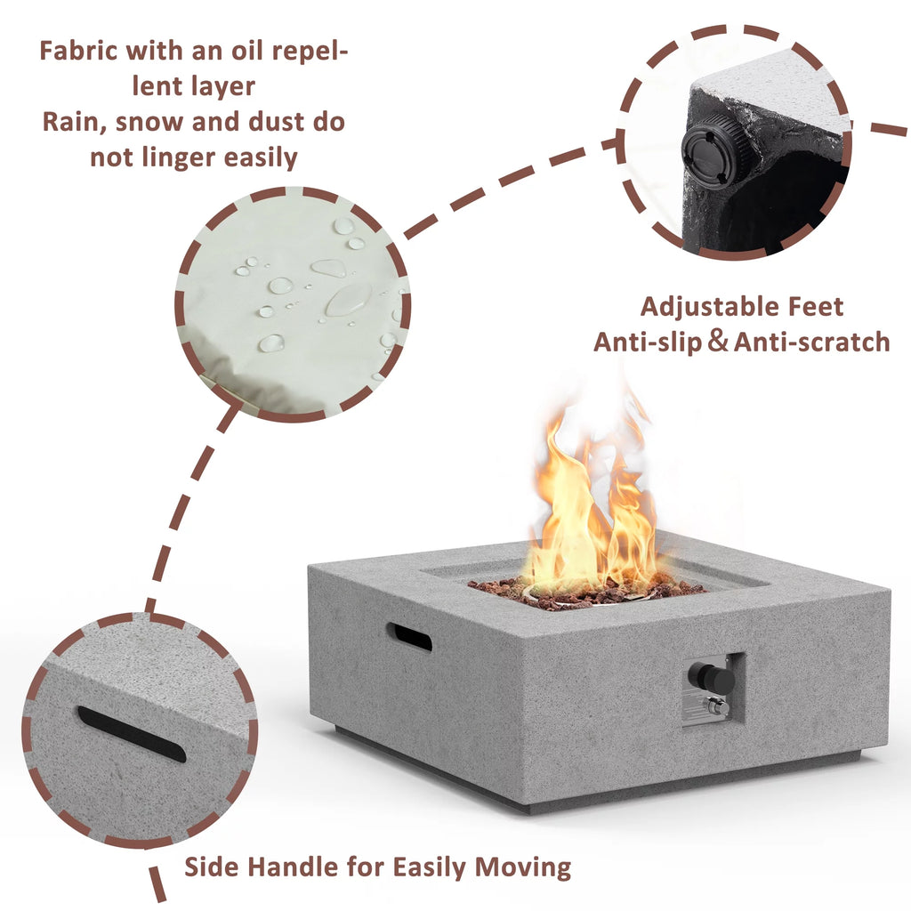 Outdoor Propane Fire Pit 50,000 BTU 35-inch Square Concrete Fire Table F6599
