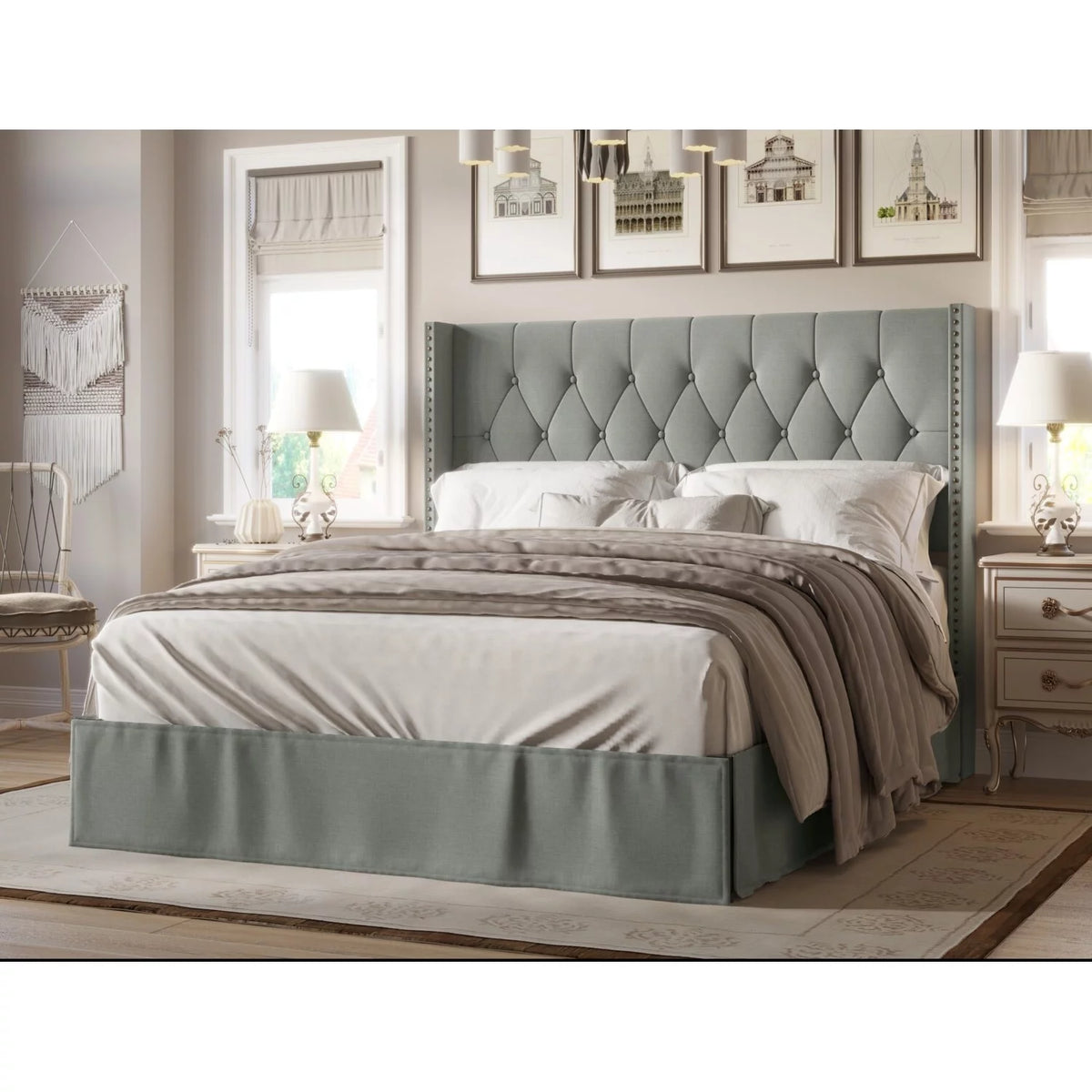 Grey Tufted Upholstered Panel Bed Full B5605