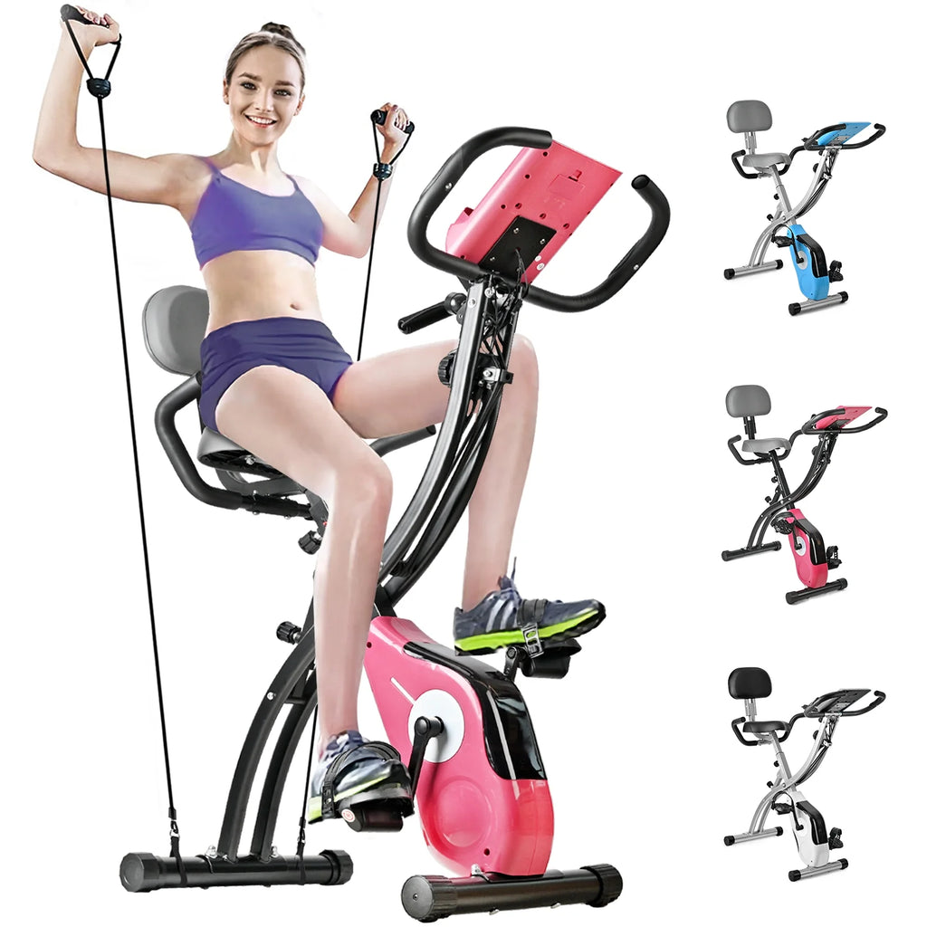 Folding Upright Exercise Bike Stationary Cycling Bike up to 441 lbs Black Z519