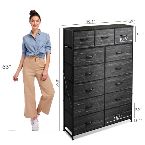 Tall 13 Drawer Fabric Dresser with Wood Top W2887