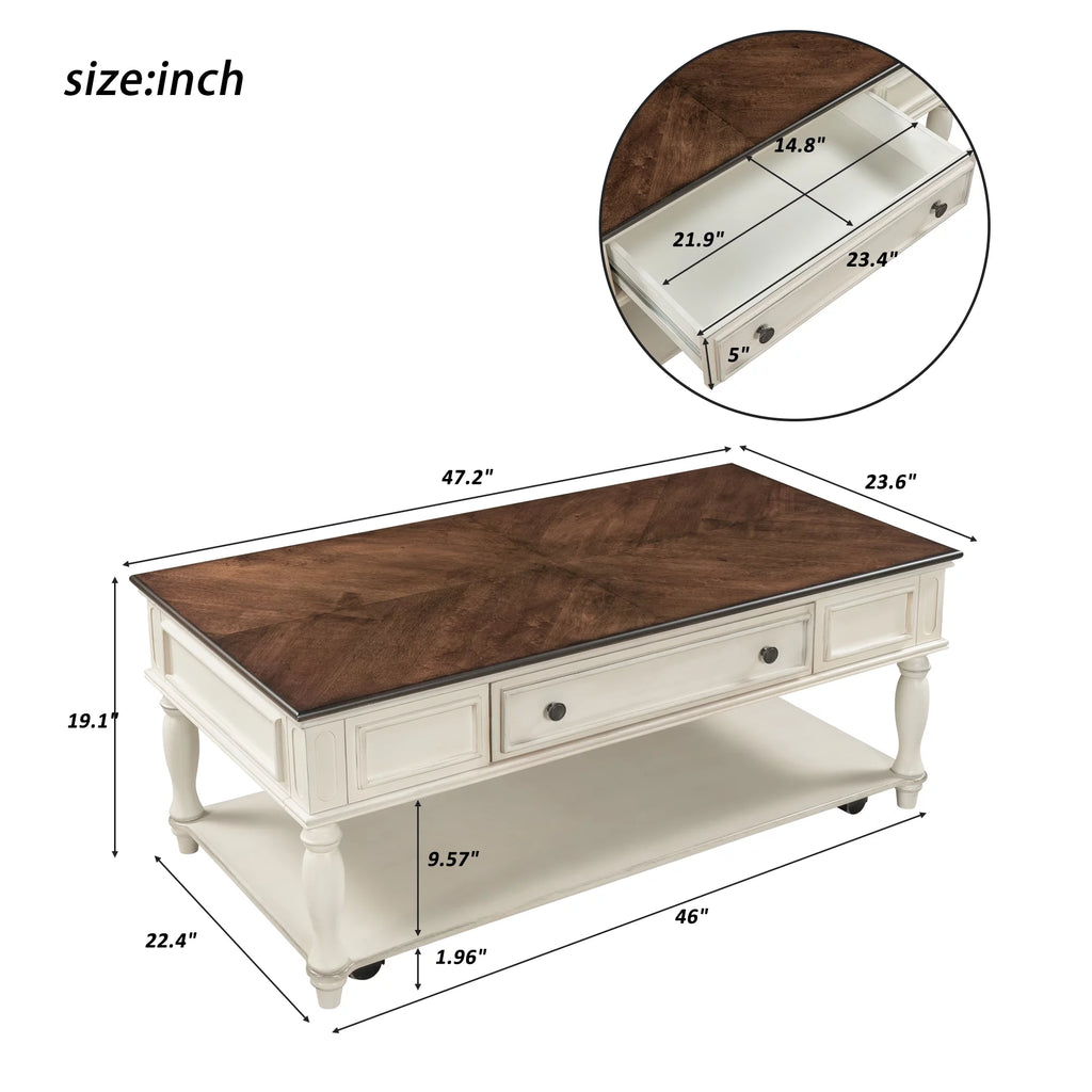 Two-tone Retro Coffee Table with Caster Wheels K7296
