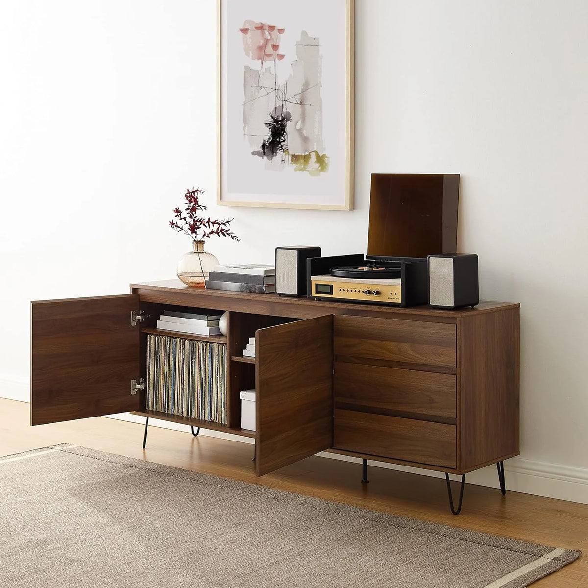 Brown Oak Record Storage Sideboard E3010