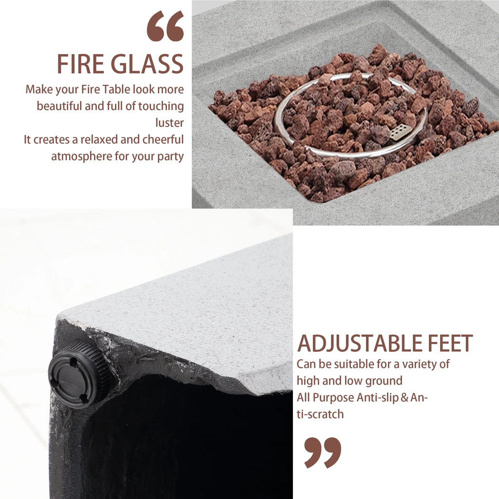 Outdoor Propane Fire Pit 50,000 BTU 35-inch Square Concrete Fire Table F6599
