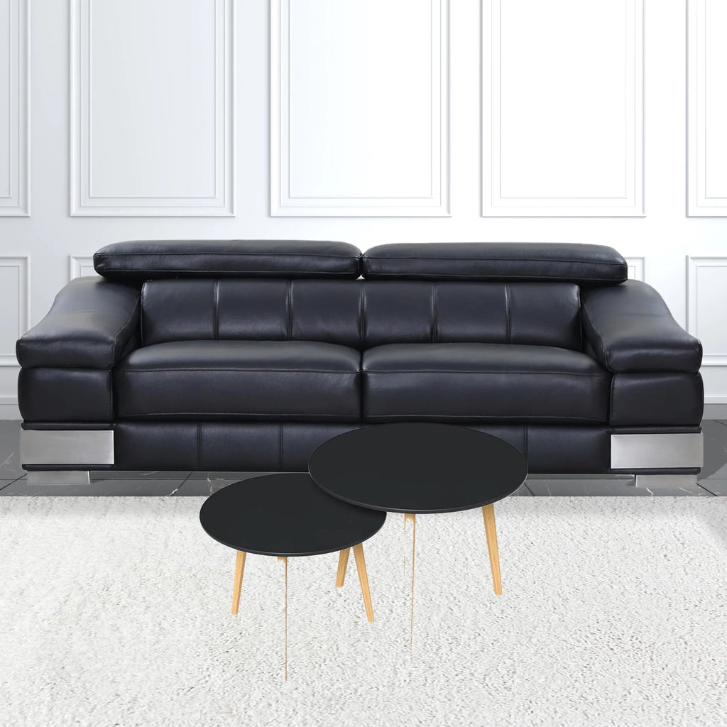 Wood Brown Black Round Nested Tables Set of 2 Y8293