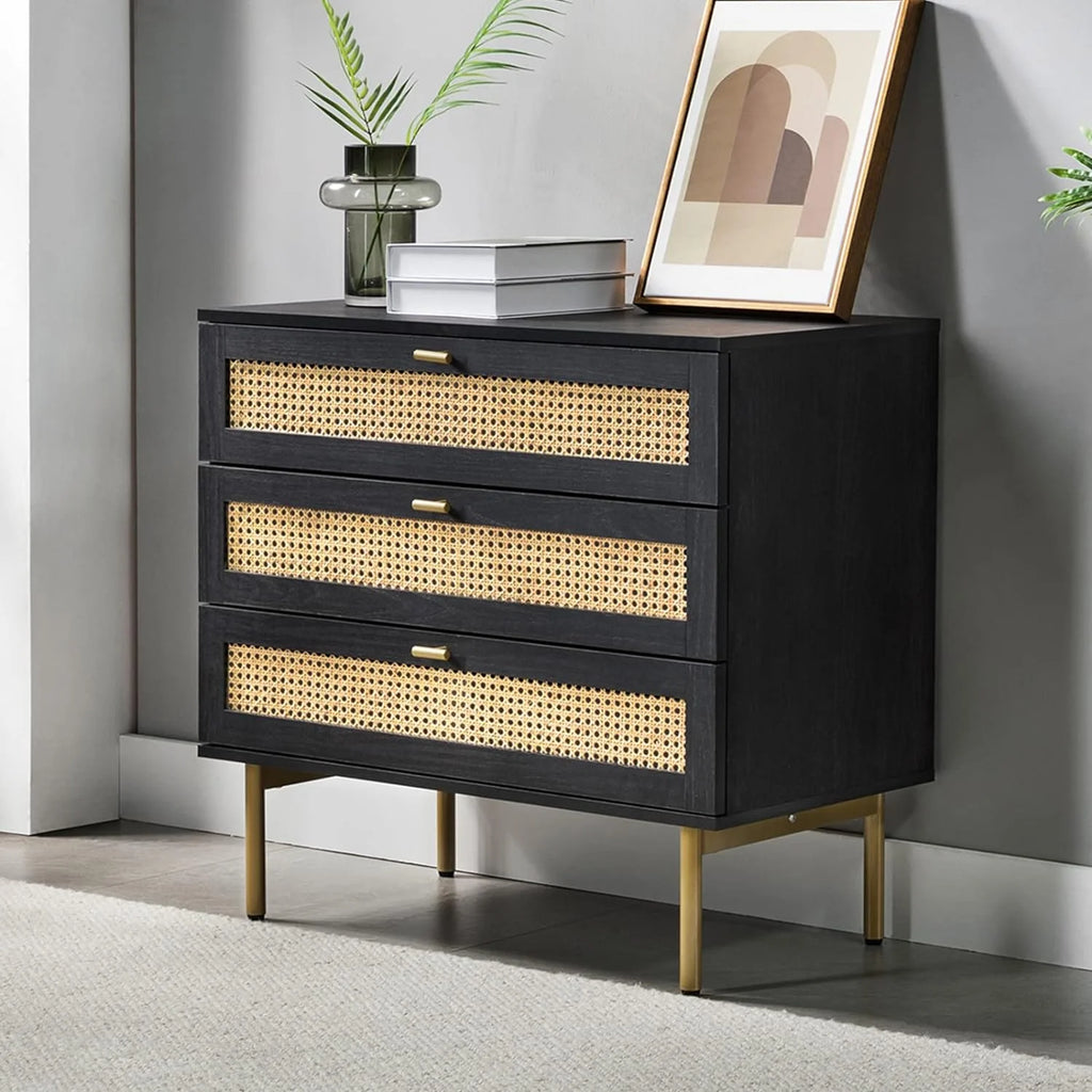 Black 3 Drawer Wood Dresser Y18831