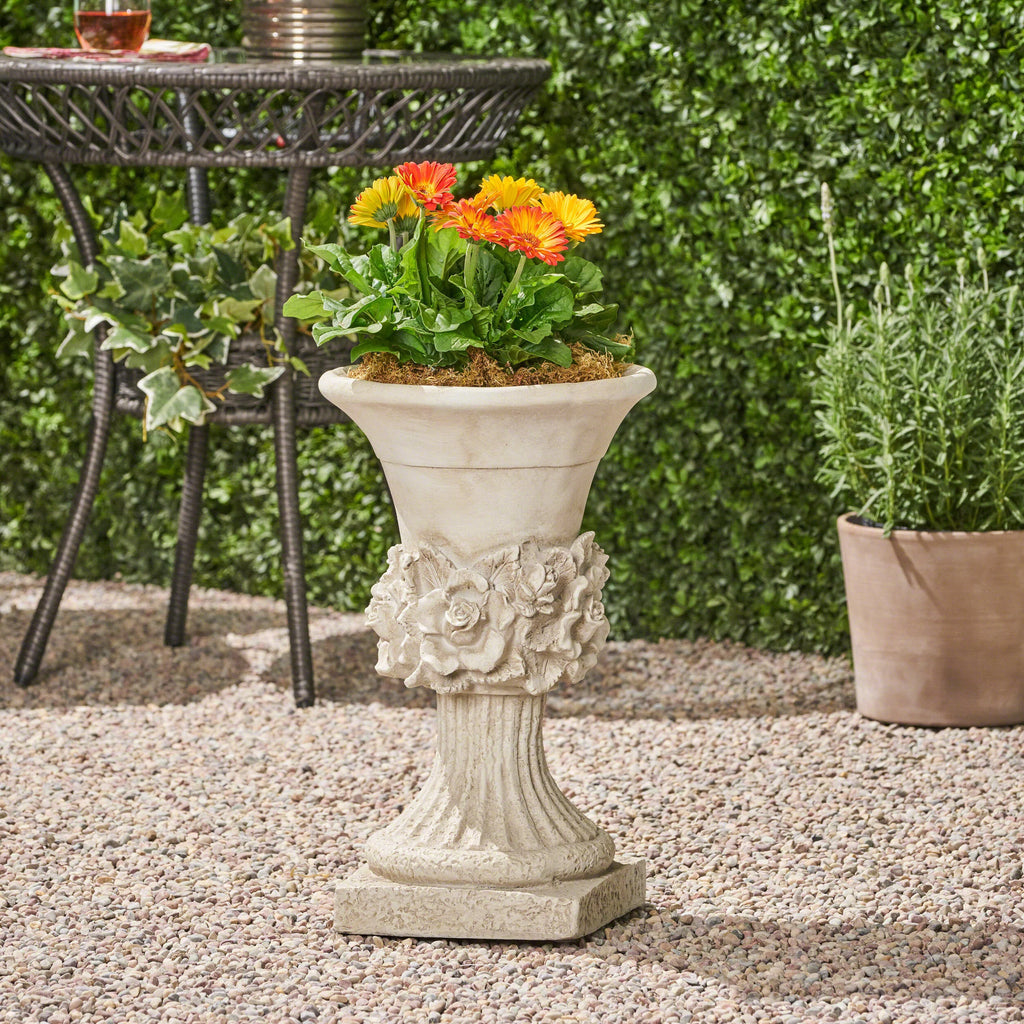 Lightweight Concrete Urn Planter Antique White I7848