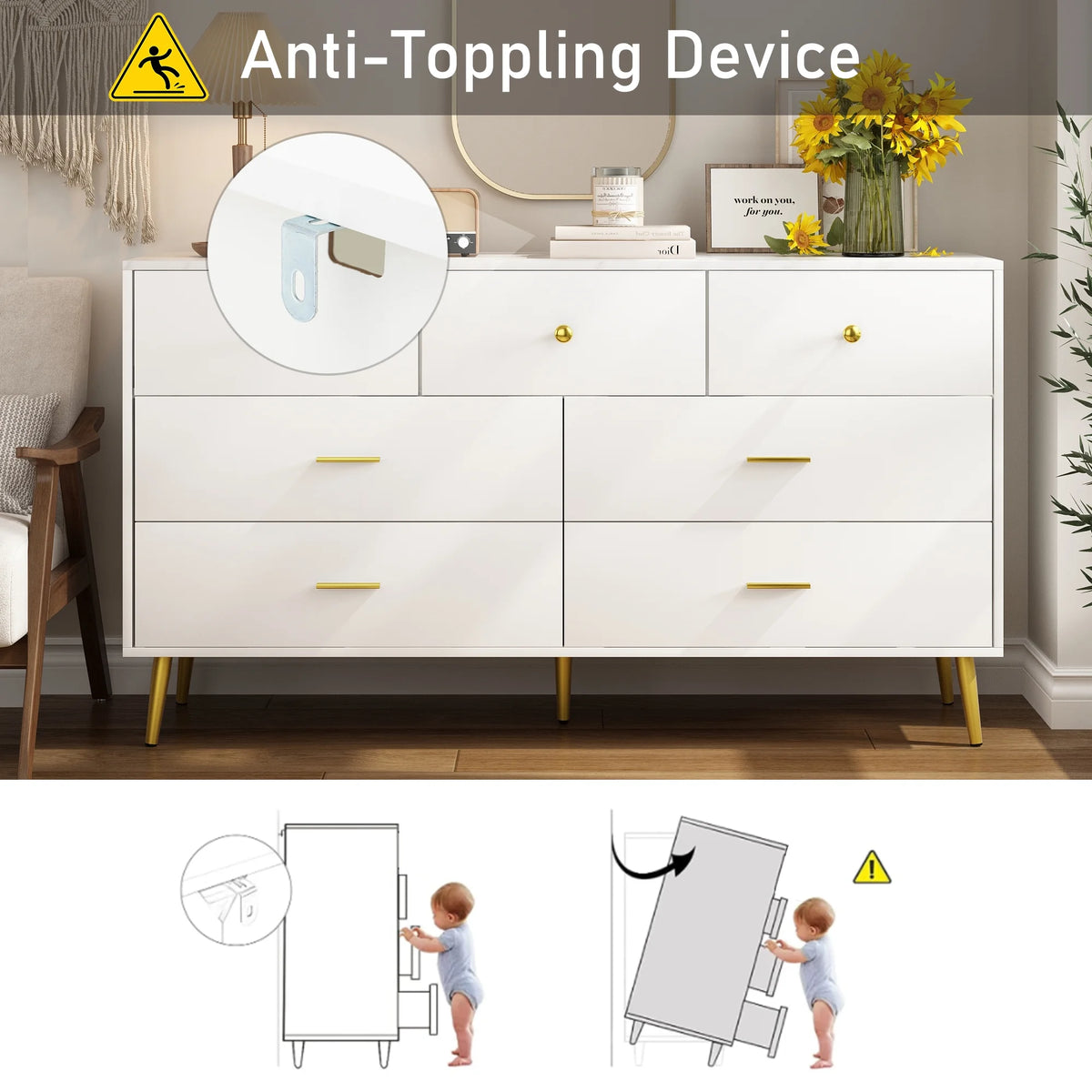 White 6 Drawer Wood Dresser H228220