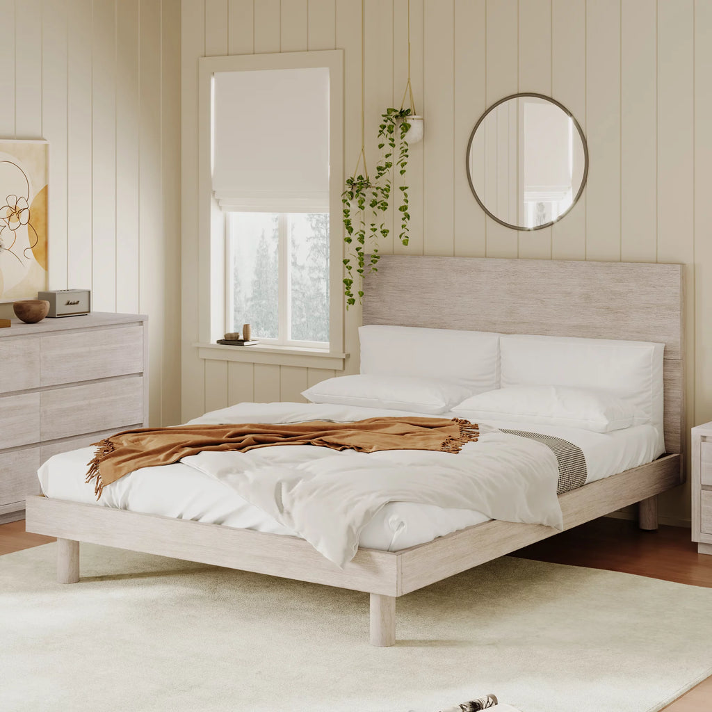 Queen Size Solid Wood Platform Bed Frame with Headboard O524965