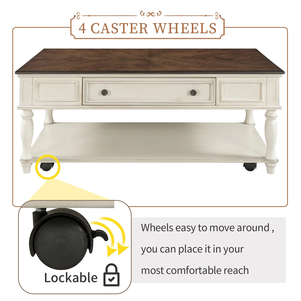 Two-tone Retro Coffee Table with Caster Wheels K7296