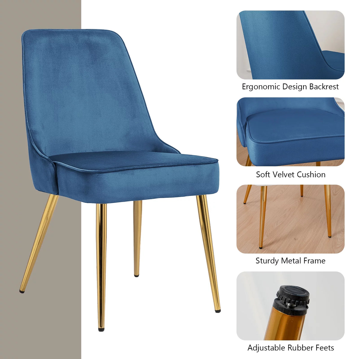 Navy Blue Velvet Dining Chairs Set of 2 A17146