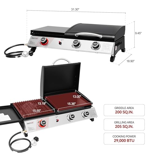 3-Burner Portable Propane Gas Griddle with Side Burner G4032