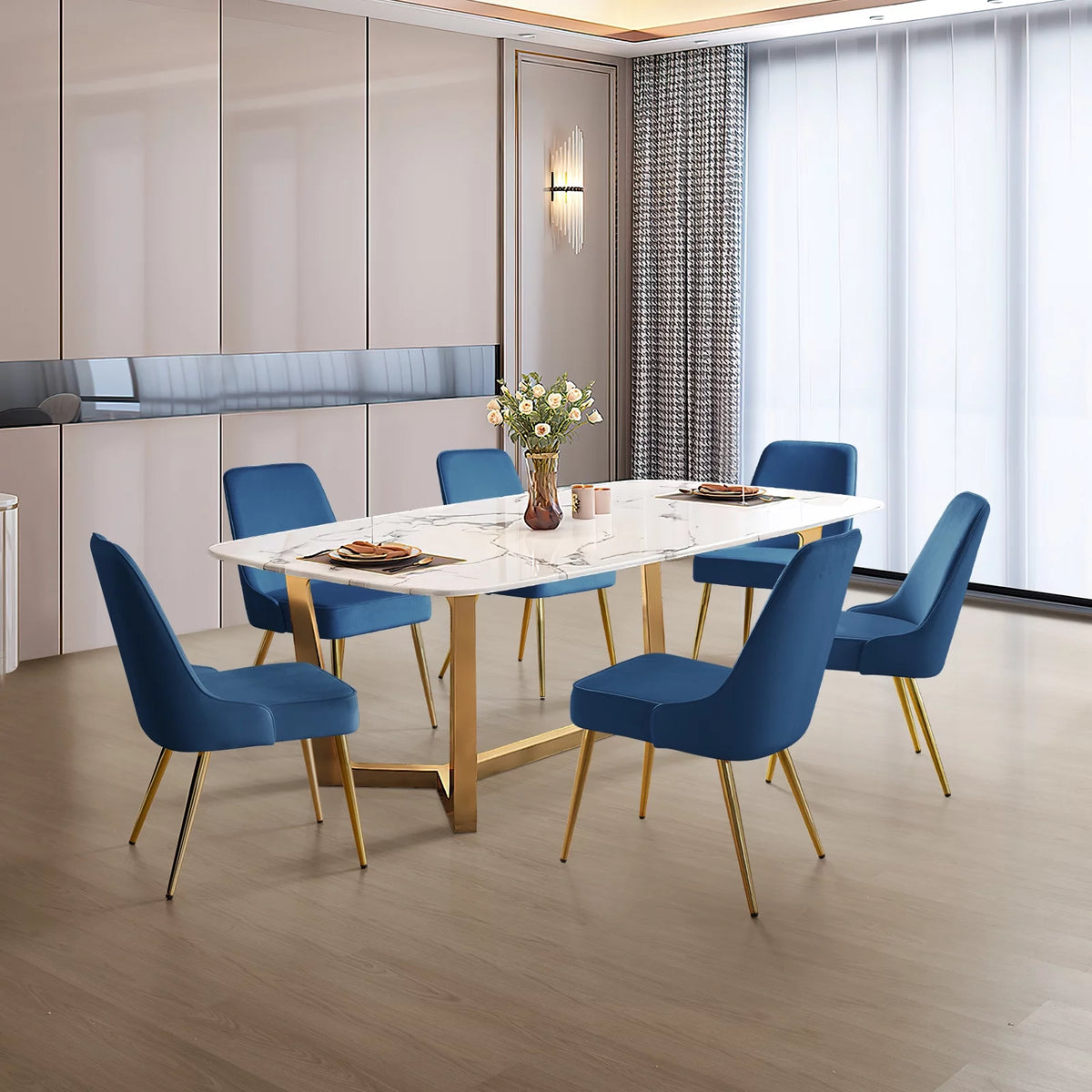 Navy Blue Velvet Dining Chairs Set of 2 A17146