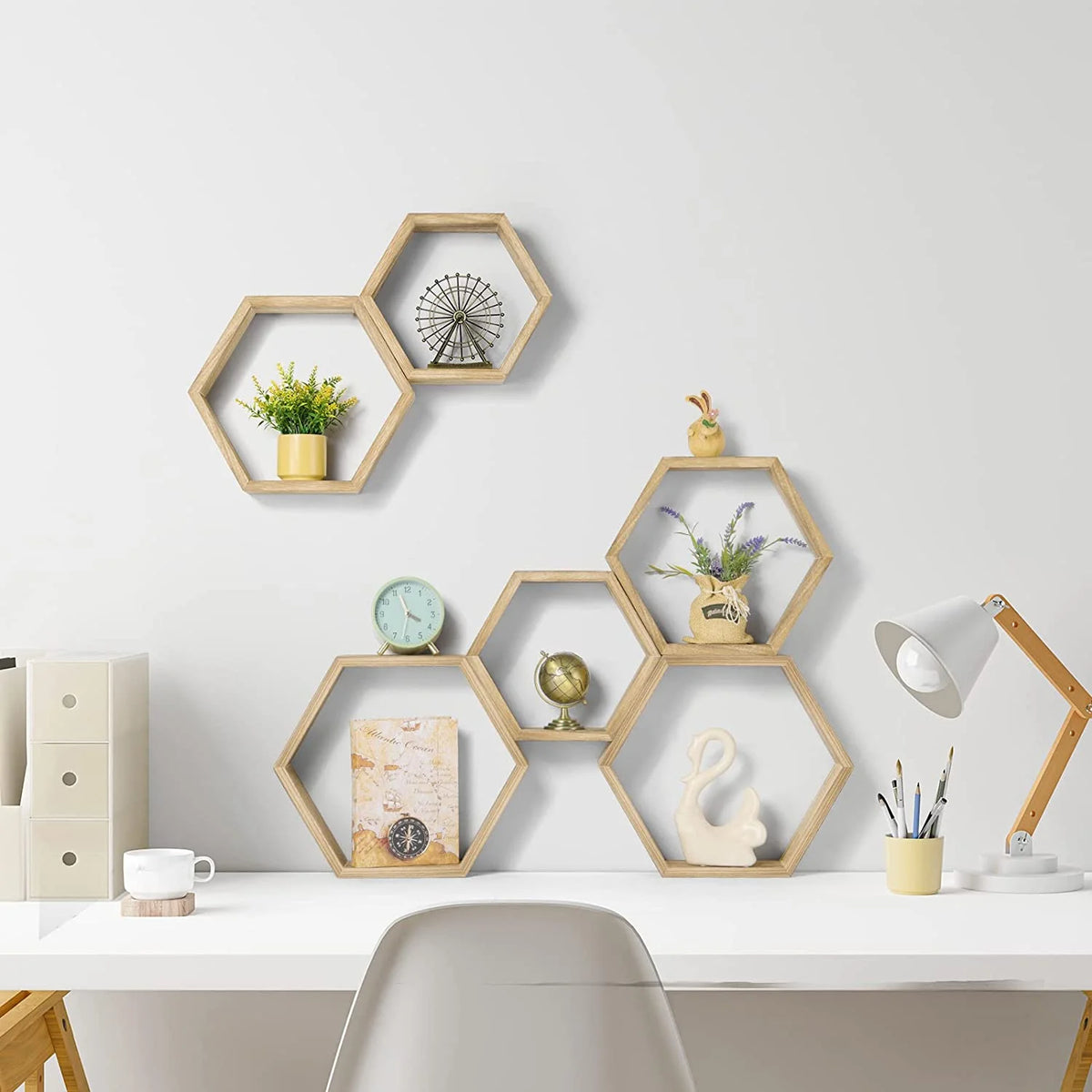 Hexagon Floating Shelves Set of 6 Light Brown U536