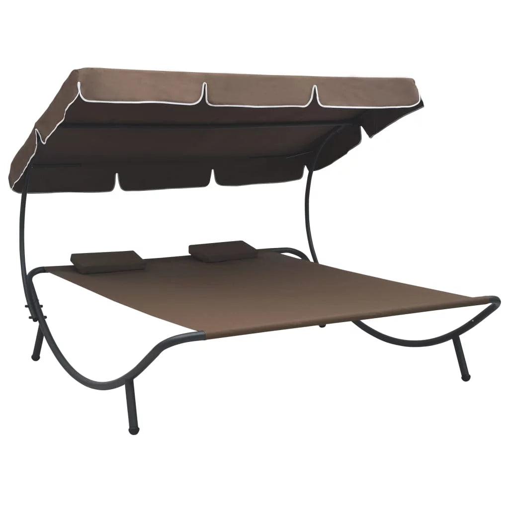 Outdoor Bed with Canopy and Pillows Brown K899