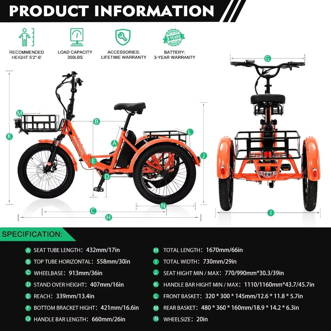350W 36V 7 Speeds Electric Tricycle with Basket V179375