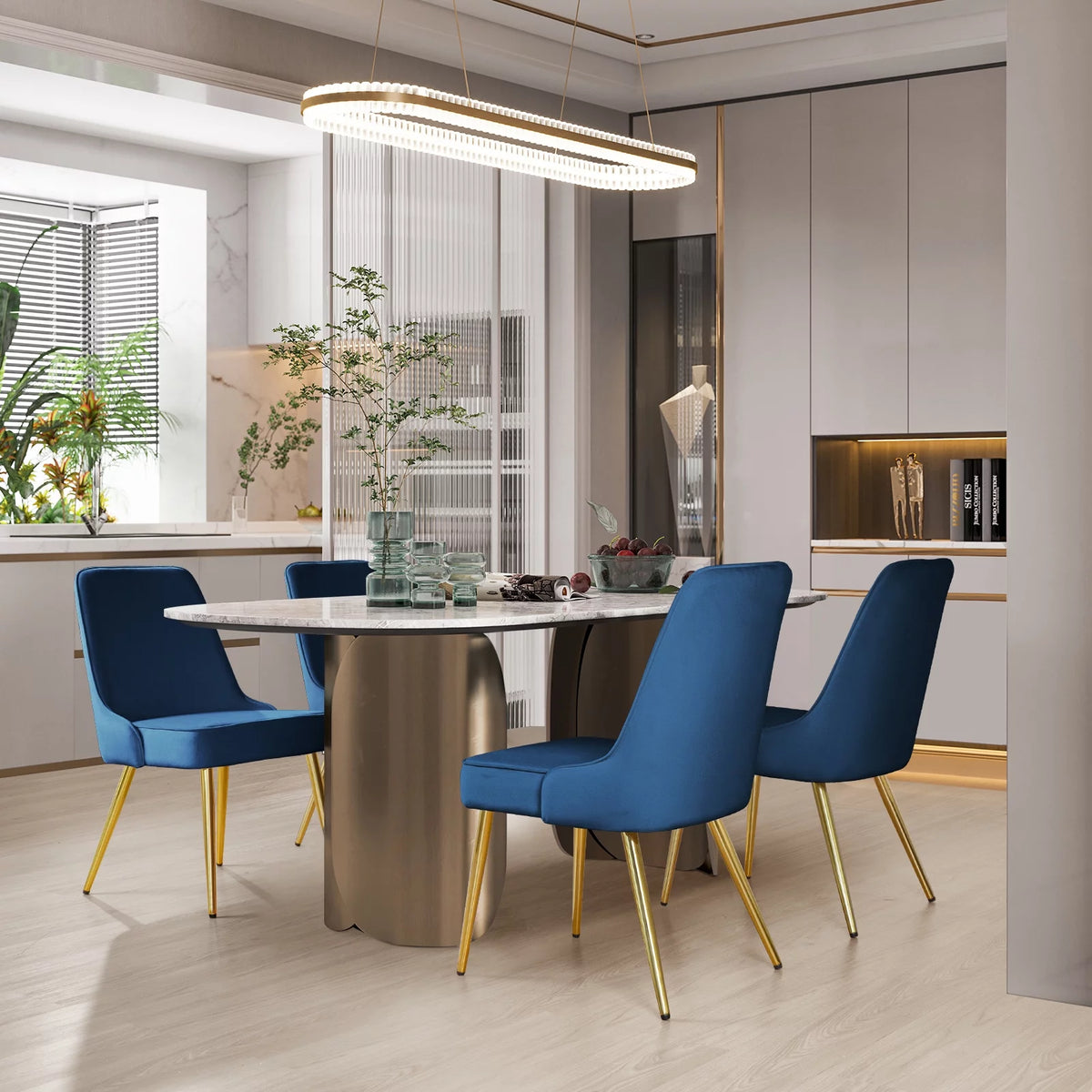 Navy Blue Velvet Dining Chairs Set of 2 A17146