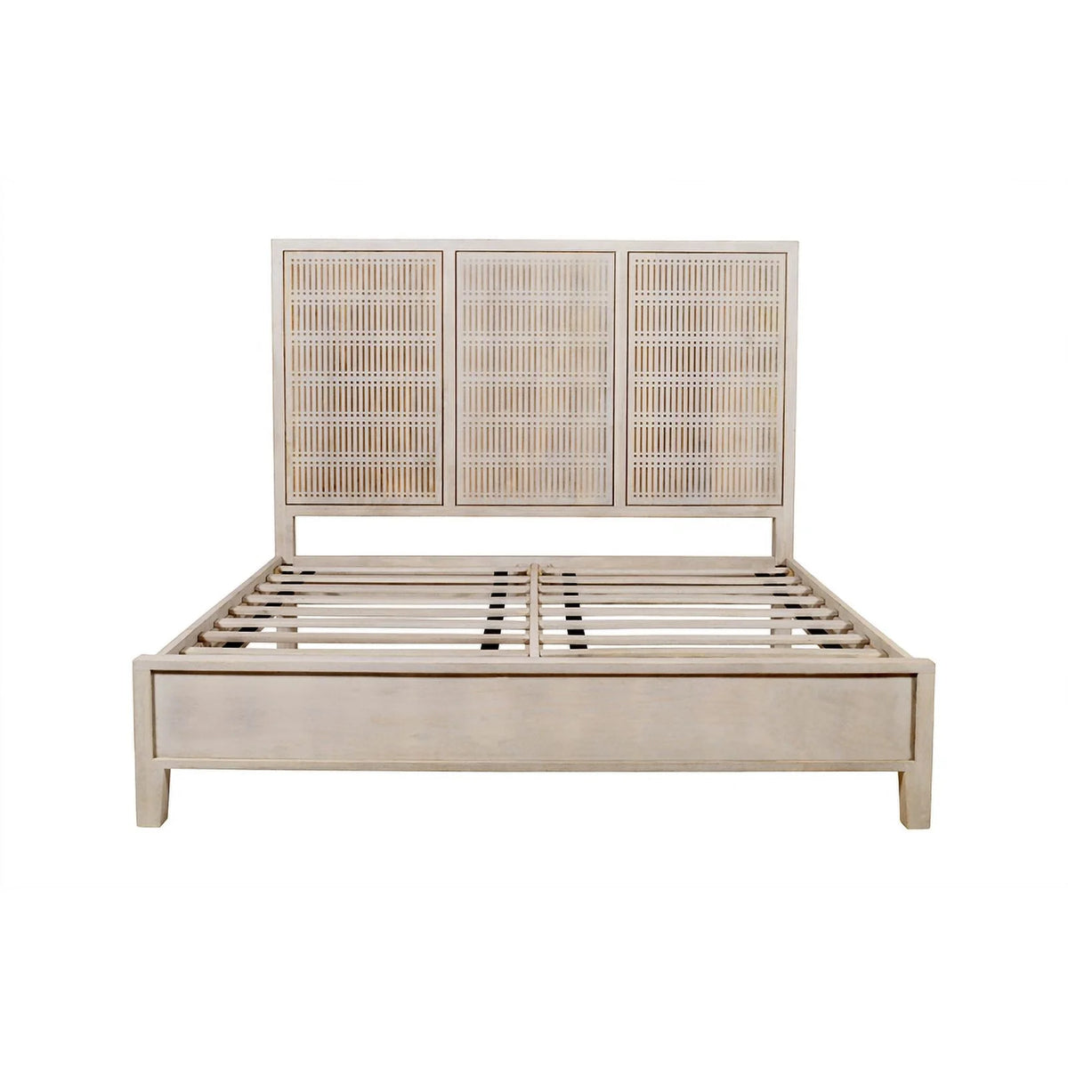 King Sized Solid Wood Bed Brushed Ivory D2949