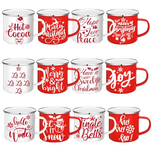 12 Pcs Christmas Enamel Coffee Mugs 12 oz J544